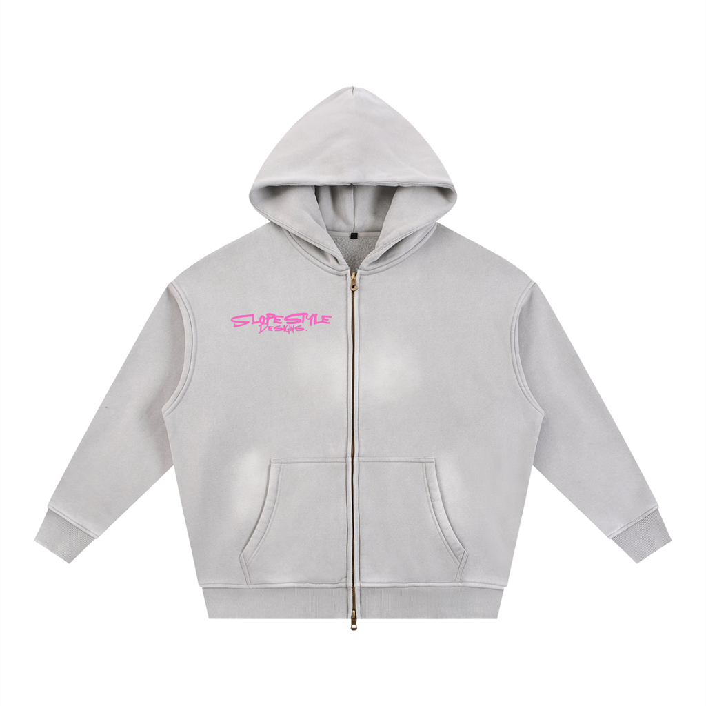 Yeti Design Sunfade Two-way Zipper Boxy Fleece Hoodie
